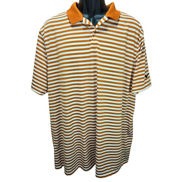 Nike Golf Mens Orange Striped Polo Shirt Dri-Fit XL - Picture 1 of 7